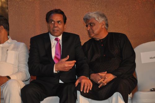 Dharmendra with Javed Akhter at the launch of Jai Maharashtra News Channel at Grand Hyatt